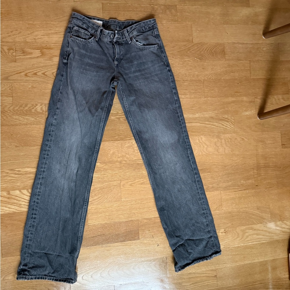 Zara Gray Low Rise Wide Leg Jeans